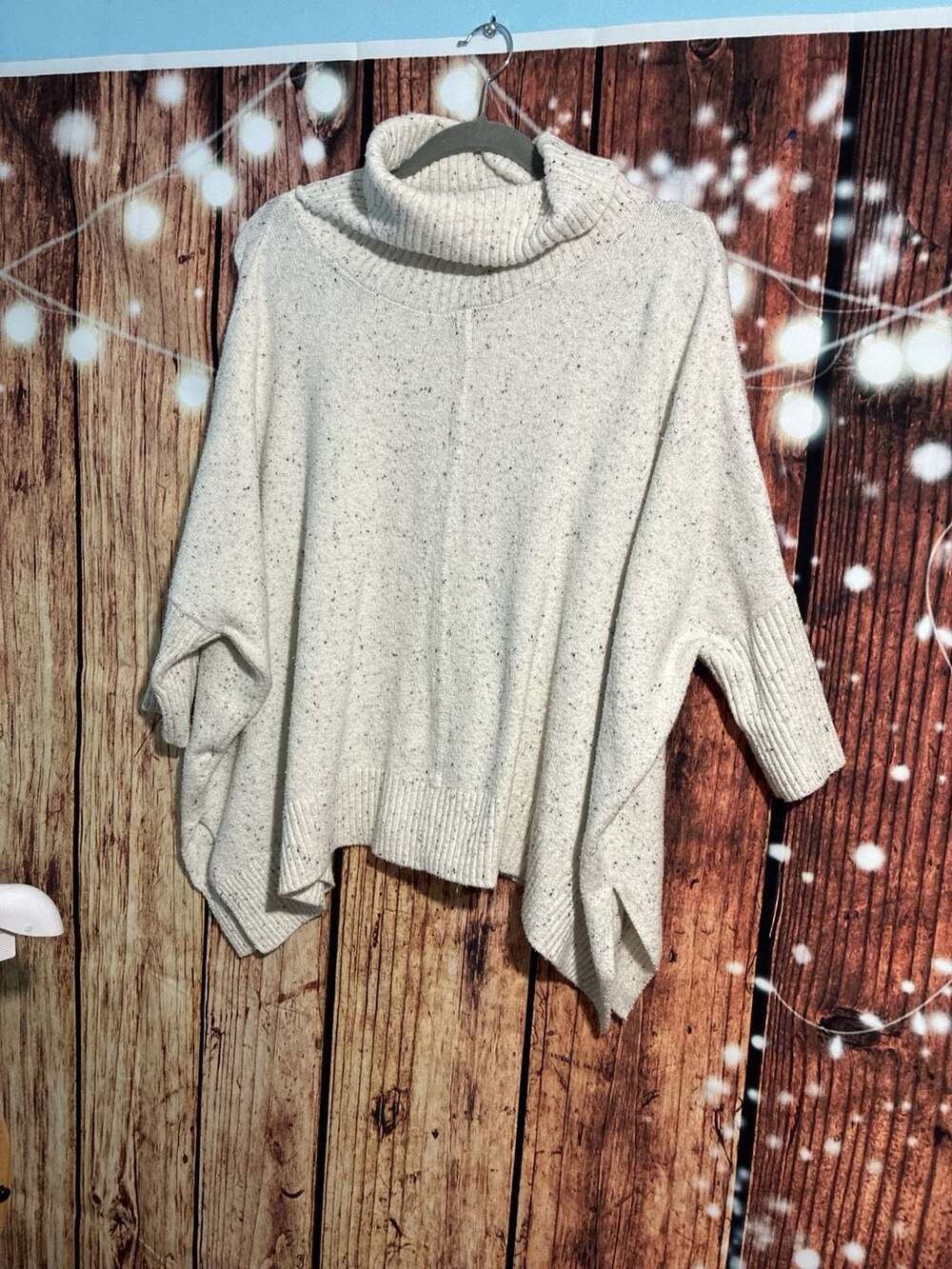 LOFT Women's Oversized Speckled Cowl Neck Poncho Sweater